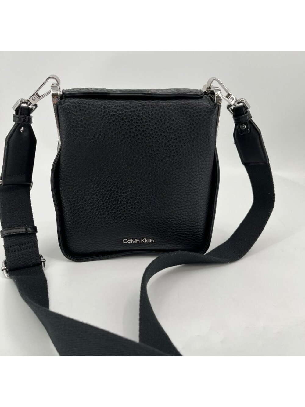 Calvin Klein Fay Mini Adjustable Crossbody Bag Black Pebbled Magnetic Closure